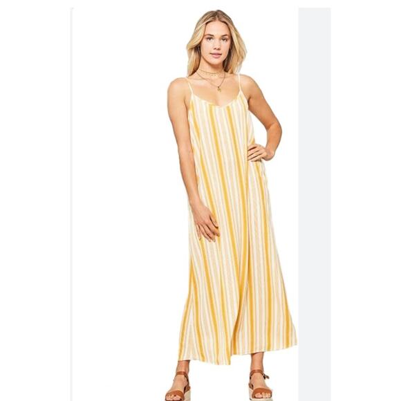 Billabong Flowy Yellow and White Striped Onesie Swimsuit Coverup Size S - Picture 1 of 7